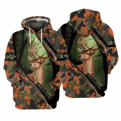 Deer Hunting Orange Camouflage Hoodie All Over Print