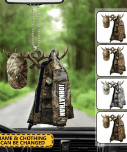 Personalized Camo Hunting Clothes Car Hanging Ornament, Flat Acrylic Car Decor Ornament, Gift for Hunters