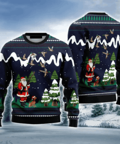 Santa Hunting Duck Navy Blue Ugly Christmas Sweater For Men & Women, Perfect Outfit For Christmas New Year Autumn Winter