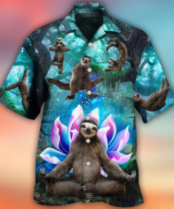 Sloth Yoga Pose On the Forest Lotus Flower Hawaiian Shirt Hoodifize