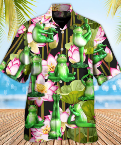 Yoga Frog And Lotus Tropical Hawaiian Shirt Hoodifize