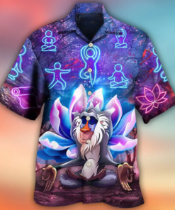 Monkey Mandrill Monkey Yoga Pose Lotus Flower Lighting Neon Hawaiian Shirt Hoodifize