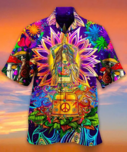 Colorful Hippie Yoga Girl Camper Van Hawaiian Shirt Hoodifize