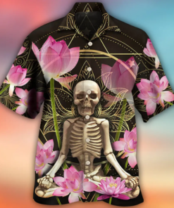 Skull Yoga Lighting Lotus Flower Hawaiian Shirt Hoodifize