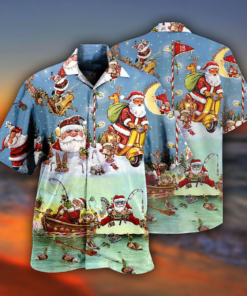 Christmas Cute Santa Claus Go Fishing Hawaiian Shirt Hoodifize