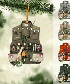 Personalized Fishing Vest Acrylic Christmas Ornament for Fishing Lovers, Fishing Ornament for Dad