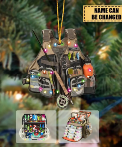 Personalized Fishing Vest And Tackle Box Christmas Ornament Flat Acrylic Fishing Ornament