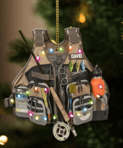 Customized Fishing Vest Acrylic Christmas Ornament for Fishing Dad