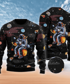 Funny Astronaut Fishing In Space Ugly Christmas Sweater For Men & Women