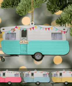 Personalized Camping Family Christmas Ornament Caravan Camper Shaped Acrylic Ornament Two Sides