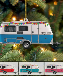 Personalized Camping Ornament Caravan Camper Shaped Acrylic Ornament Two Sides Hg98