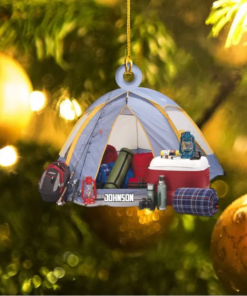 Personalized Camping Tent Christmas Ornament, Custom Name Camper Acrylic Ornament