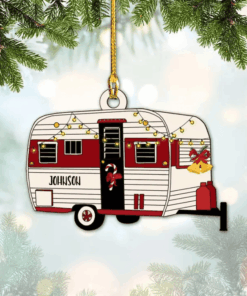Customized Vintage Trailer Camping Van Christmas Ornament, Custom Name Camper Acrylic Ornament for Camper
