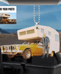 Custom Photo Camper Van Camping Trailer - Personalized Flat Car Ornament - Gift For Campers