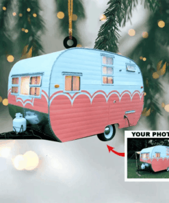 Personalized Photo Camper Trailer Acrylic Ornament For Camping Lover - Custom Your Photo Ornament Decor Christmas Tree