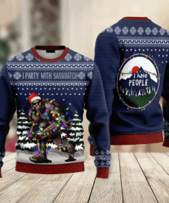 Christmas I Party With Sasquatch Camping Knitting Ugly Christmas Sweater For Men & Women