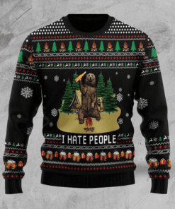 Bear Beer Camping I Hate People Ugly Christmas Sweater
