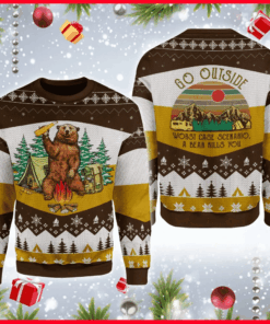 A Bear With Beer Vintage Camping Ugly Christmas Sweater