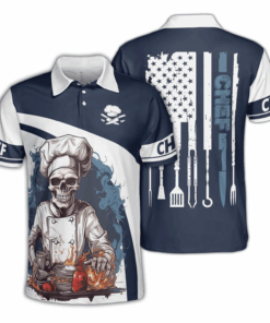 Skull Chef Cooking Polo Shirt For Men