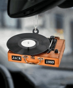 Personalized Record Player Car Ornament, Custom Name Ornament, Gift For Music Instrument Lovers