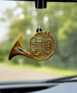 Customized French Horn Instrument Car Ornament, Custom Name Flat Acrylic Ornament for Music Day