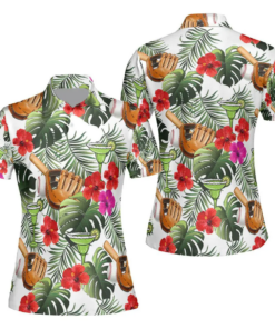 Baseball Tropical Leaves Polo Shirt For Women