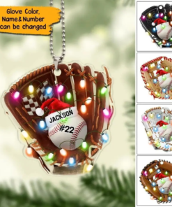 Personalized Christmas Light Baseball Glove Ornament Acrylic Flat Baseball Ornament for Him