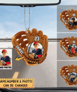 Personalized Baseball Glove Car Ornament for Car Decor, Custom Photo and Name Ornament for Baseball Lovers