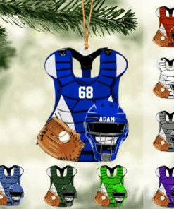 Personalized Baseball Catcher Chest Protector And Helmet Acrylic Christmas Tree Hanging Ornament