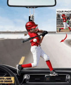 Personalized Baseball Acrylic Car Hanging Ornament for Car Decor, Custom Photo and Name Ornament for Baseball Lovers
