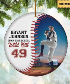 Baseball Player Ceramic Christmas Ornament for Christmas Decor, Custom Photo and Name Baseball Ornament for Baseball Lovers