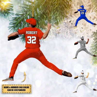Personalized Baseball Man Acrylic Ornament, Gift For Baseball Players Flat Ornament, Baseball Christmas Ornament