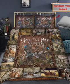 Personalized Name Deer Couple Quilt Bedding Set