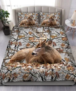 Deer Hunting Snow Camo Pattern All Over Printed Bedding Set