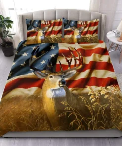 Deer Hunting Us Flag All Over Printed Bedding Set