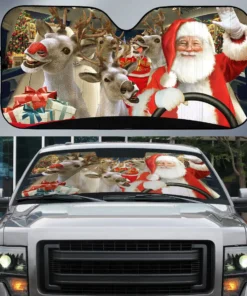 Santa And Reindeer Auto Car Sunshade