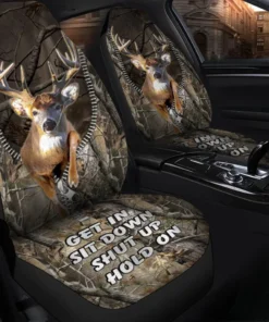Deer Hunting Pattern Hold on Funny Car Seat Covers Universal Fit Set 2 Q120302
