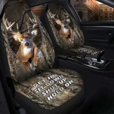 Deer Hunting Pattern Hold on Funny Car Seat Covers Universal Fit Set 2 Q120302