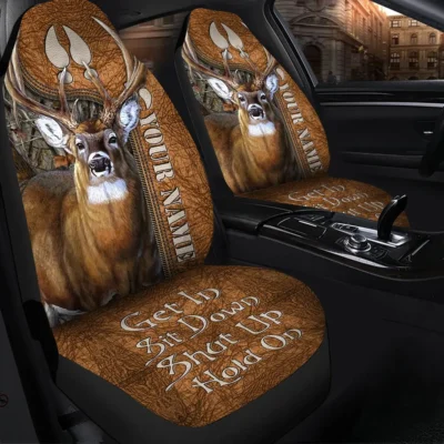 Personalized Name Deer Hunting Forest Hold on Car Seat Covers Universal Fit - Set 2 Q140206